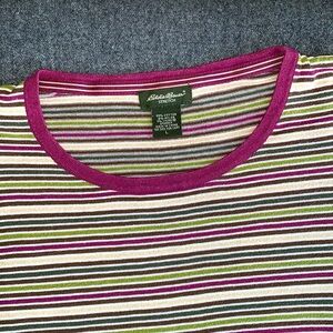 Eddie Bauer short sleeve multicolour striped knit shirt, size large